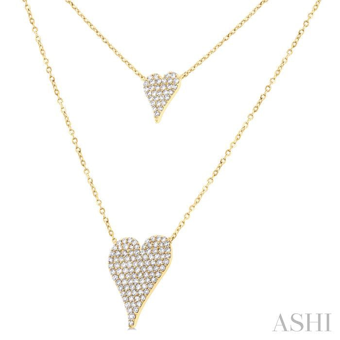3/4 Ctw 2-Layered Heart Shape Round Cut Diamond Fashion Necklace in 14K Yellow Gold