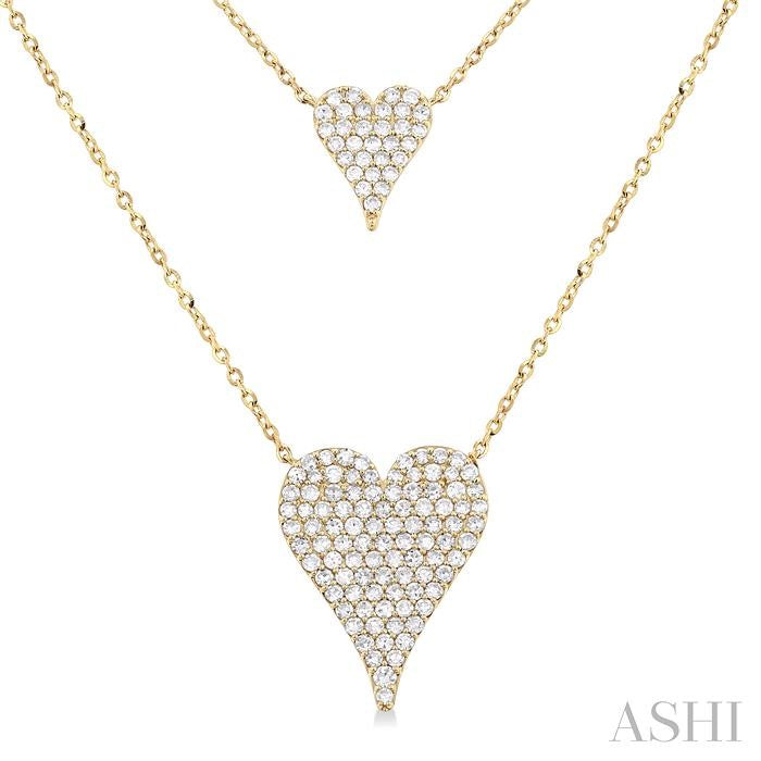 3/4 Ctw 2-Layered Heart Shape Round Cut Diamond Fashion Necklace in 14K Yellow Gold