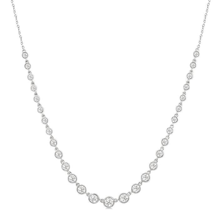 1 1/4 Ctw Halfway Graduated Bezel Set Round Cut Diamond Tennis Necklace in 14K White Gold