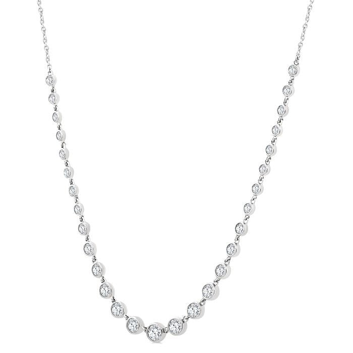 1 1/4 Ctw Halfway Graduated Bezel Set Round Cut Diamond Tennis Necklace in 14K White Gold