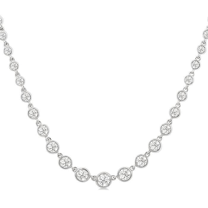 1 1/4 Ctw Halfway Graduated Bezel Set Round Cut Diamond Tennis Necklace in 14K White Gold