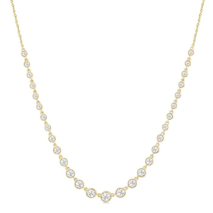 1 1/4 Ctw Halfway Graduated Bezel Set Round Cut Diamond Tennis Necklace in 14K Yellow Gold