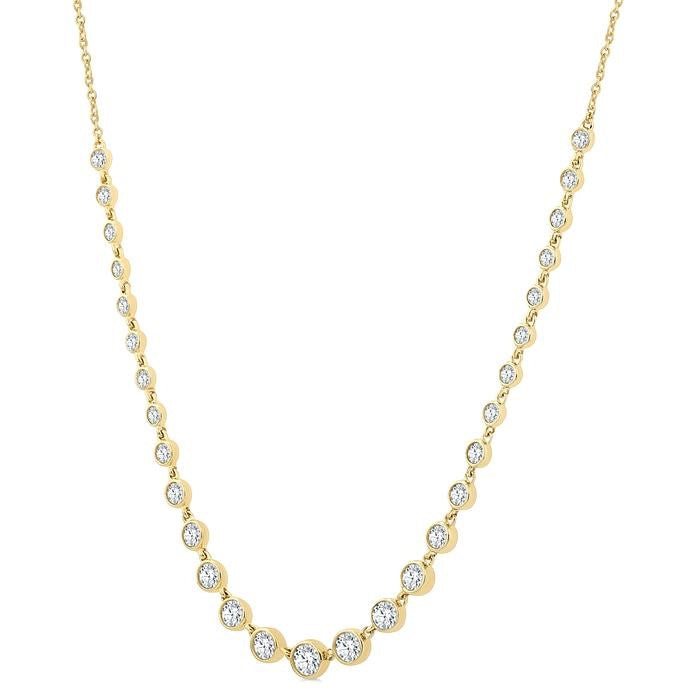 1 1/4 Ctw Halfway Graduated Bezel Set Round Cut Diamond Tennis Necklace in 14K Yellow Gold