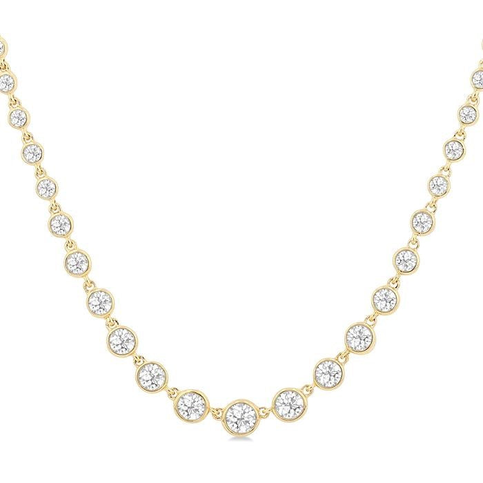 1 1/4 Ctw Halfway Graduated Bezel Set Round Cut Diamond Tennis Necklace in 14K Yellow Gold