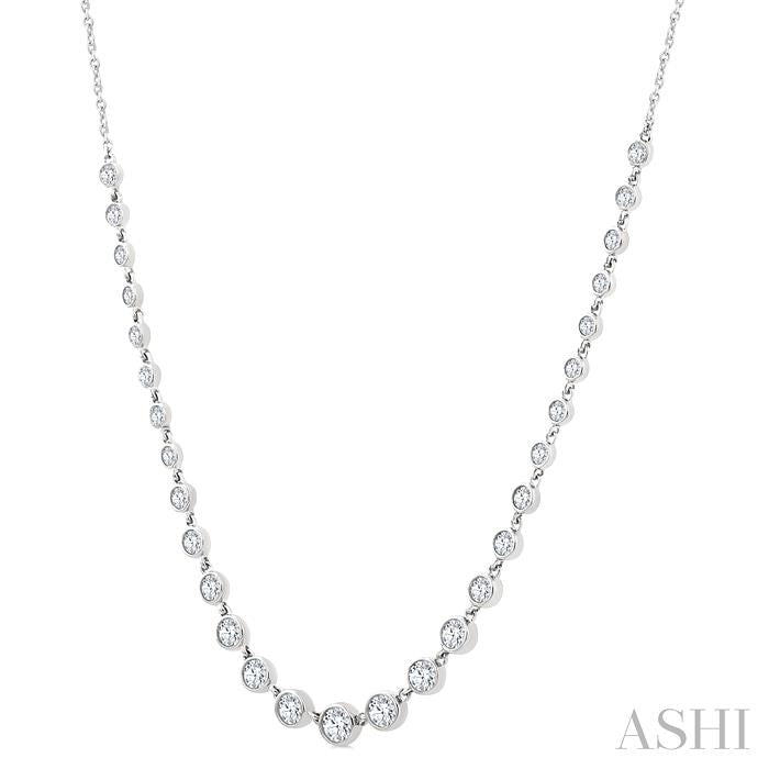 1 1/4 Ctw Halfway Graduated Bezel Set Round Cut Diamond Tennis Necklace in 14K White Gold