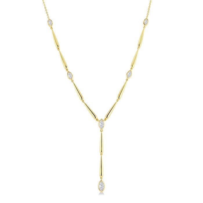 1 Ctw Marquise Cut Diamond Teardrop Bar Necklace in 14K Yellow Gold