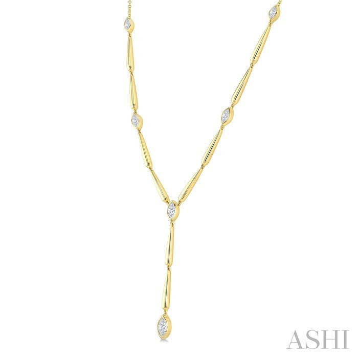 1 Ctw Marquise Cut Diamond Teardrop Bar Necklace in 14K Yellow Gold