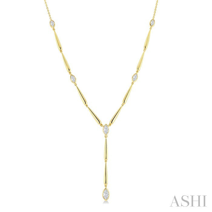 1 Ctw Marquise Cut Diamond Teardrop Bar Necklace in 14K Yellow Gold