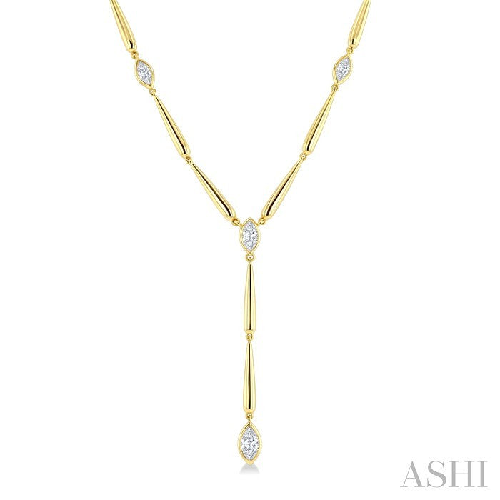 1 Ctw Marquise Cut Diamond Teardrop Bar Necklace in 14K Yellow Gold