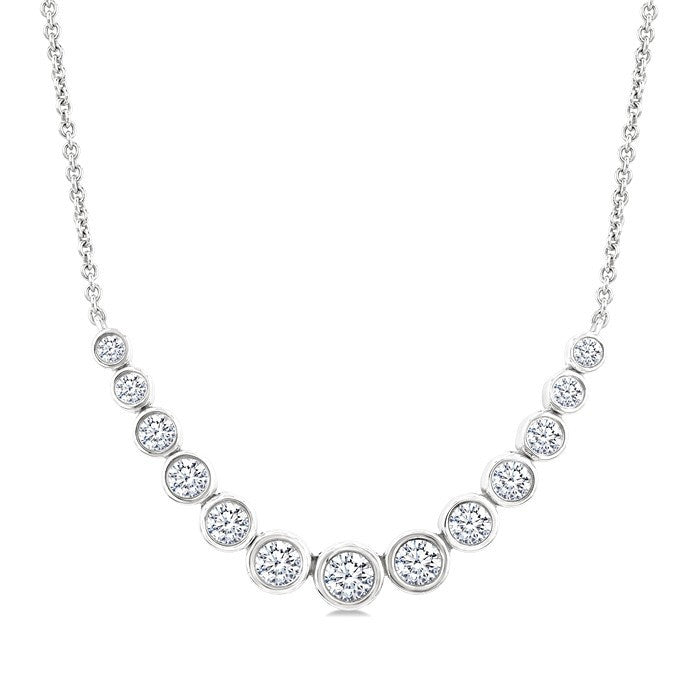 1 Ctw Graduated Bezel Set Round Cut Diamond Smile Necklace in 14K White Gold