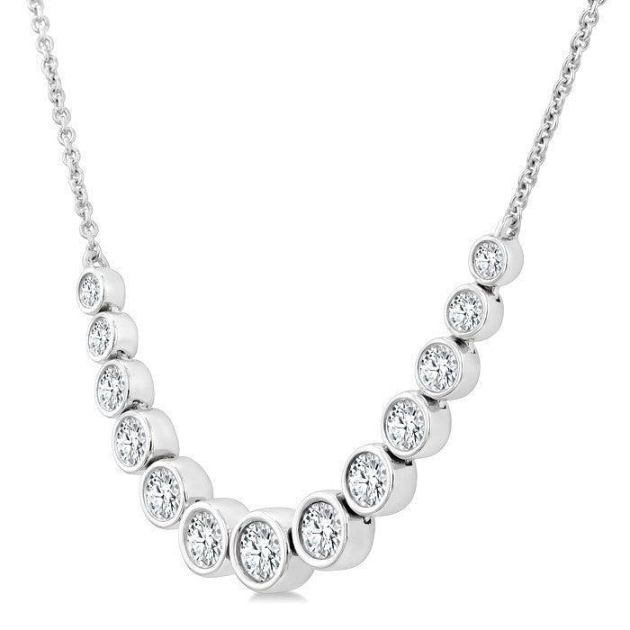 1 Ctw Graduated Bezel Set Round Cut Diamond Smile Necklace in 14K White Gold