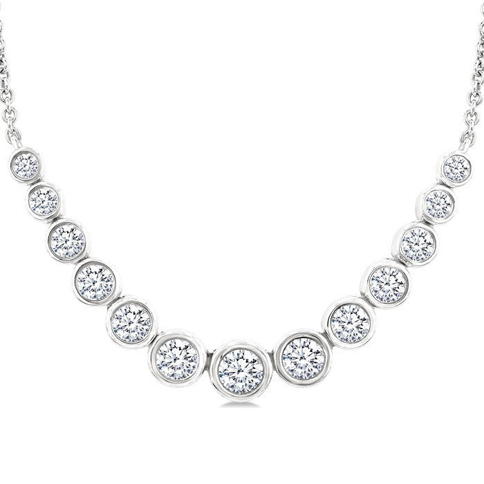 1 Ctw Graduated Bezel Set Round Cut Diamond Smile Necklace in 14K White Gold