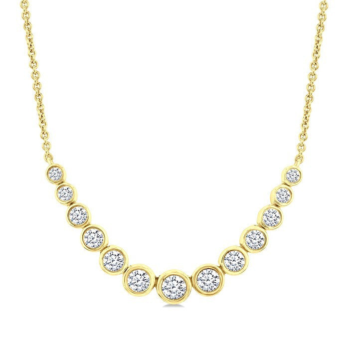 1 Ctw Graduated Bezel Set Round Cut Diamond Smile Necklace in 14K Yellow Gold