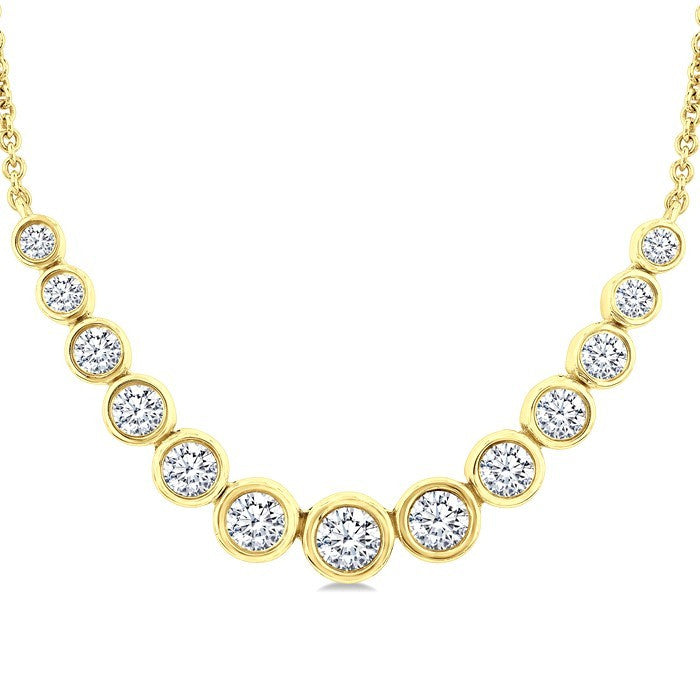 1 Ctw Graduated Bezel Set Round Cut Diamond Smile Necklace in 14K Yellow Gold