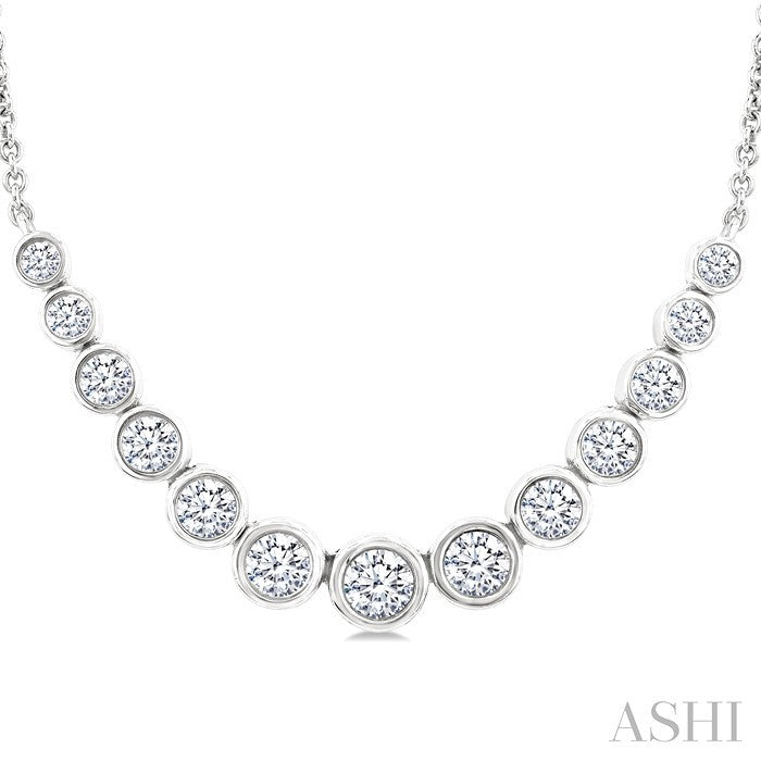 1 Ctw Graduated Bezel Set Round Cut Diamond Smile Necklace in 14K White Gold