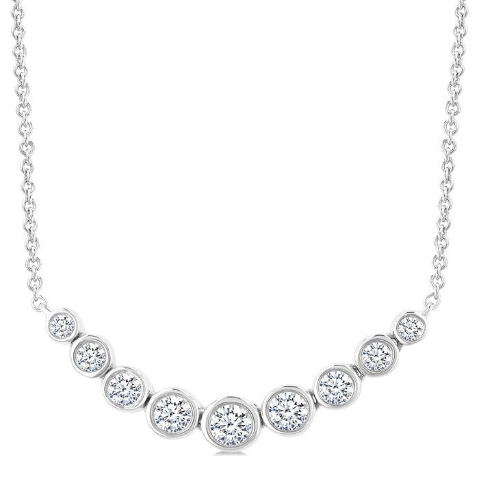 1/2 Ctw Graduated Bezel Set Round Cut Diamond Smile Necklace in 14K White Gold