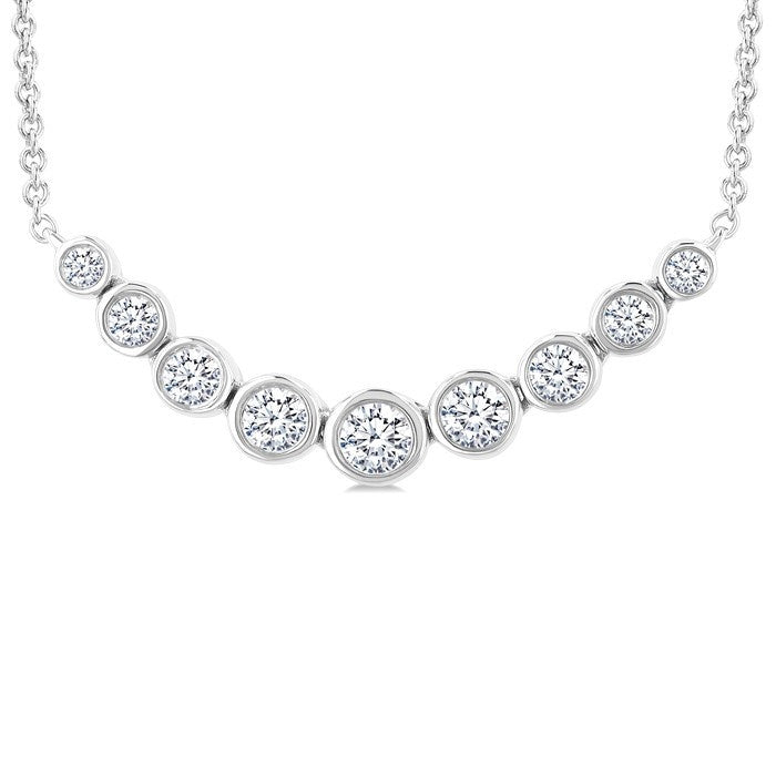 1/2 Ctw Graduated Bezel Set Round Cut Diamond Smile Necklace in 14K White Gold