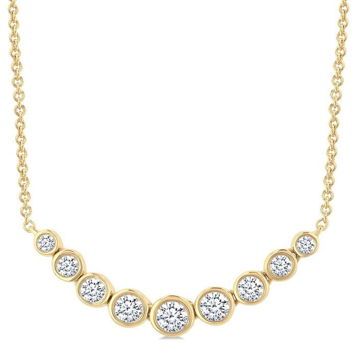 1/2 Ctw Graduated Bezel Set Round Cut Diamond Smile Necklace in 14K Yellow Gold