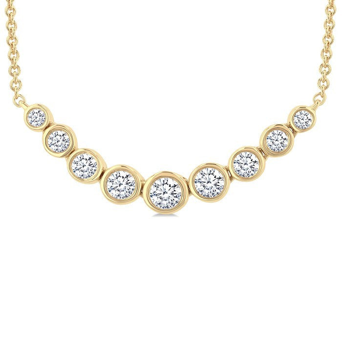 1/2 Ctw Graduated Bezel Set Round Cut Diamond Smile Necklace in 14K Yellow Gold