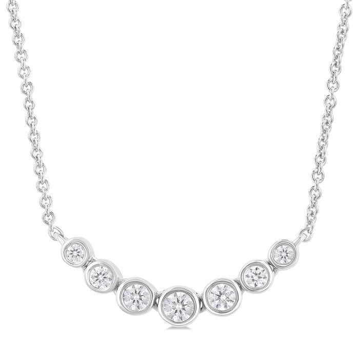 1/4 Ctw Graduated Bezel Set Round Cut Diamond Smile Necklace in 14K White Gold
