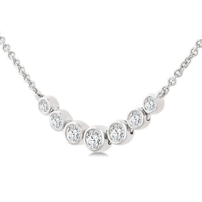 1/4 Ctw Graduated Bezel Set Round Cut Diamond Smile Necklace in 14K White Gold