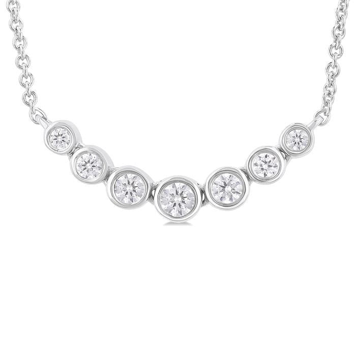 1/4 Ctw Graduated Bezel Set Round Cut Diamond Smile Necklace in 14K White Gold