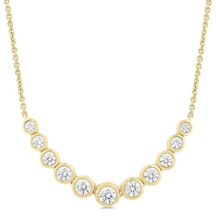 3/4 Ctw Graduated Bezel Set Round Cut Diamond Smile Necklace in 14K Yellow Gold
