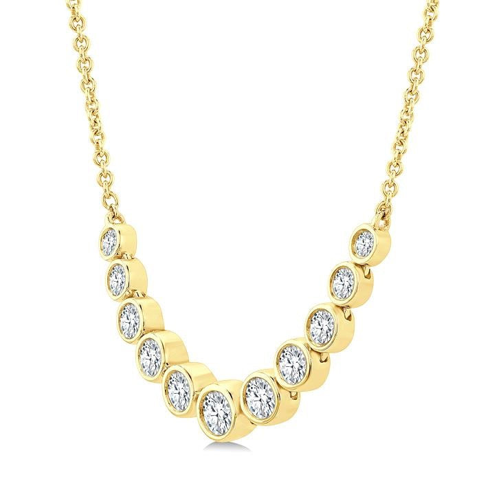 3/4 Ctw Graduated Bezel Set Round Cut Diamond Smile Necklace in 14K Yellow Gold