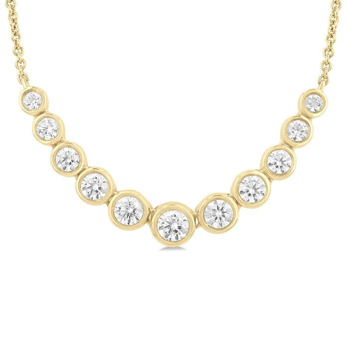 3/4 Ctw Graduated Bezel Set Round Cut Diamond Smile Necklace in 14K Yellow Gold