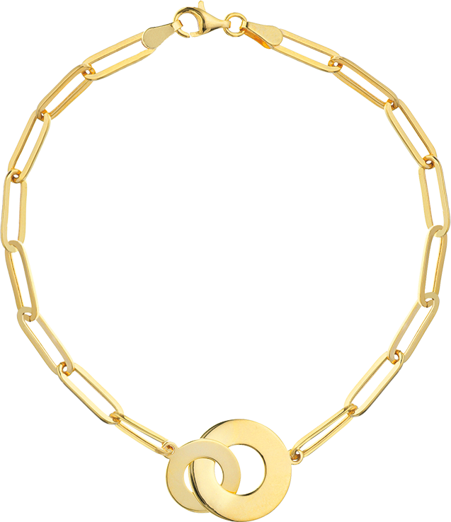 14k Yellow Gold Interlocking Disc Paperclip Link Bracelet 7.5"