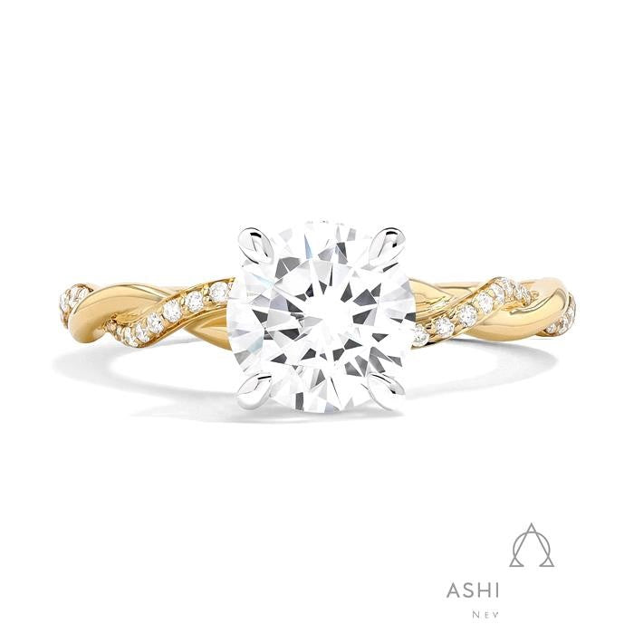 Bridal Alternate Diamond Twisted Round Semi-Mount Engagement Ring in Yellow and White Gold