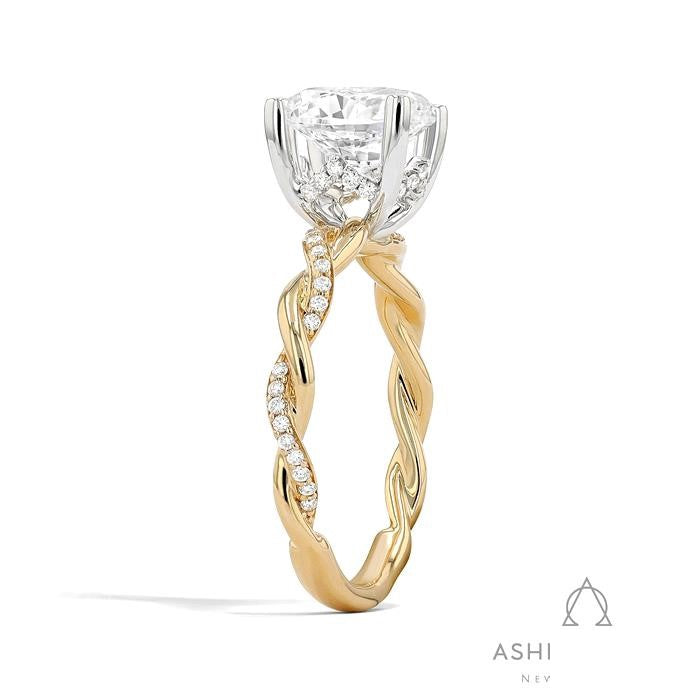 Bridal Alternate Diamond Twisted Round Semi-Mount Engagement Ring in Yellow and White Gold