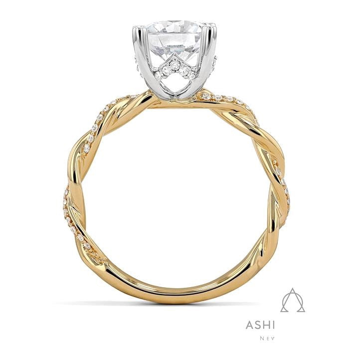 Bridal Alternate Diamond Twisted Round Semi-Mount Engagement Ring in Yellow and White Gold