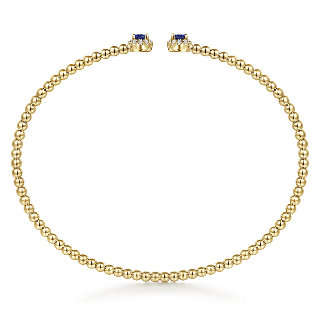 14K Yellow Gold Bujukan Bead Split Cuff Bracelet with Sapphire and Diamond