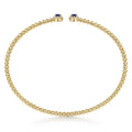14K Yellow Gold Bujukan Bead Split Cuff Bracelet with Sapphire and Diamond