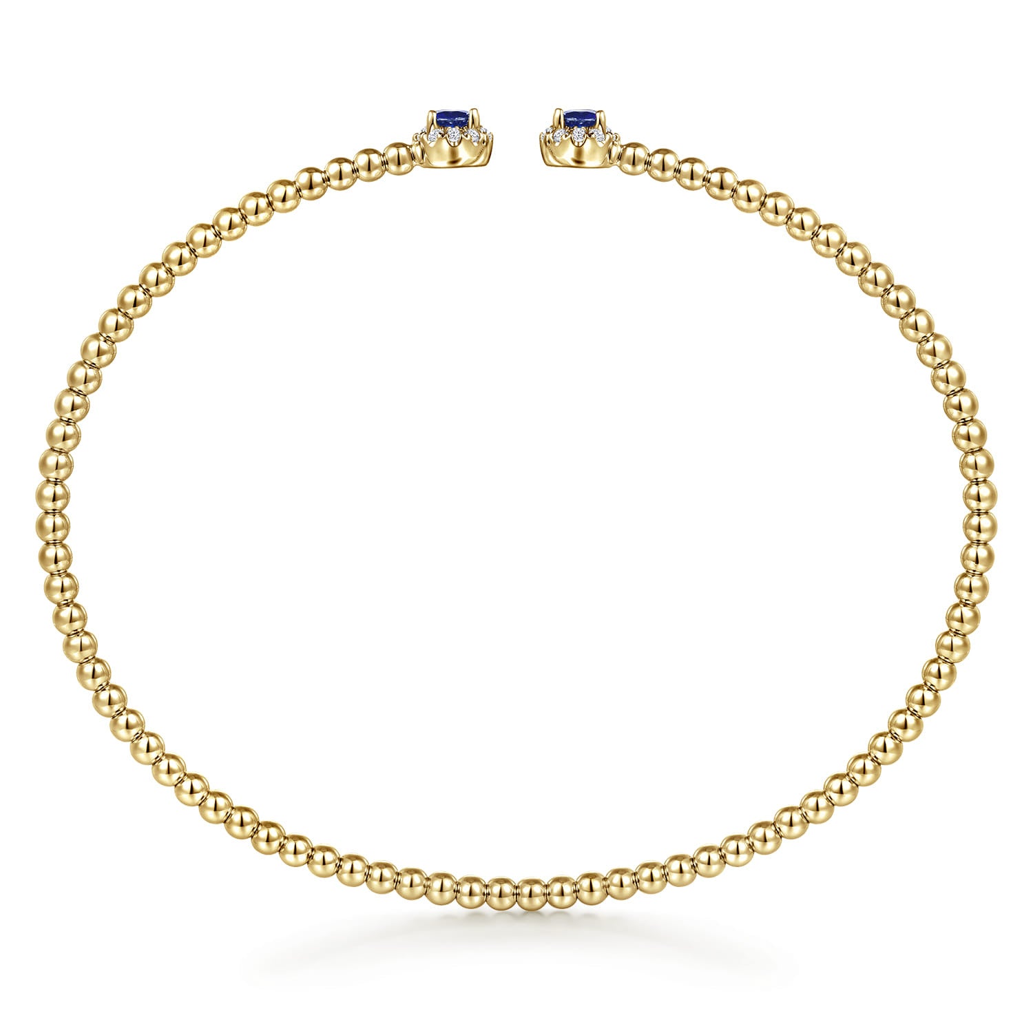 14K Yellow Gold Bujukan Bead Split Cuff Bracelet with Sapphire and Diamond