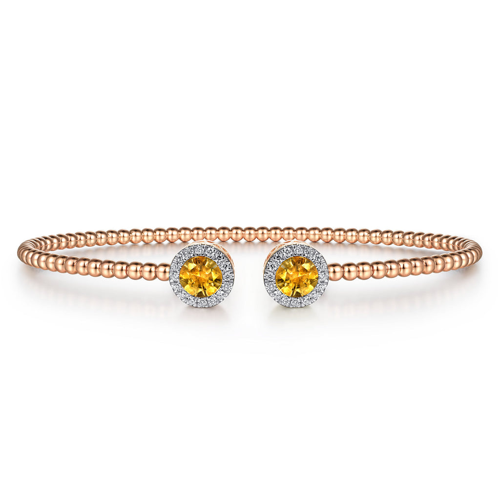 14K Rose Gold Round Citrine and Diamond Halo Bujukan Bangle