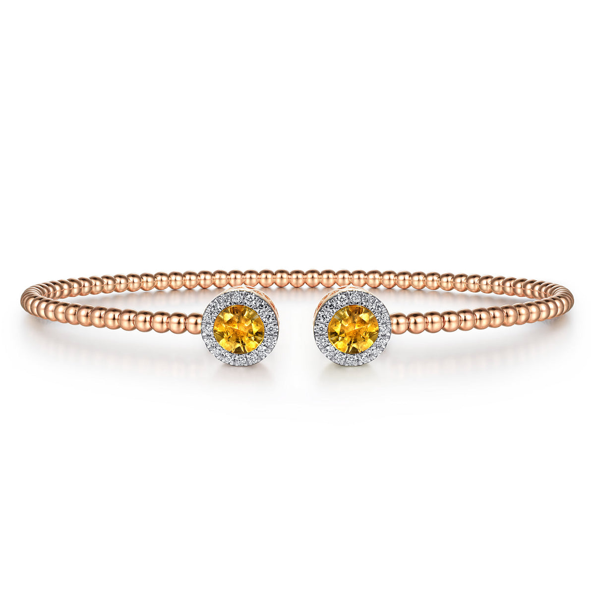 14K Rose Gold Round Citrine and Diamond Halo Bujukan Bangle