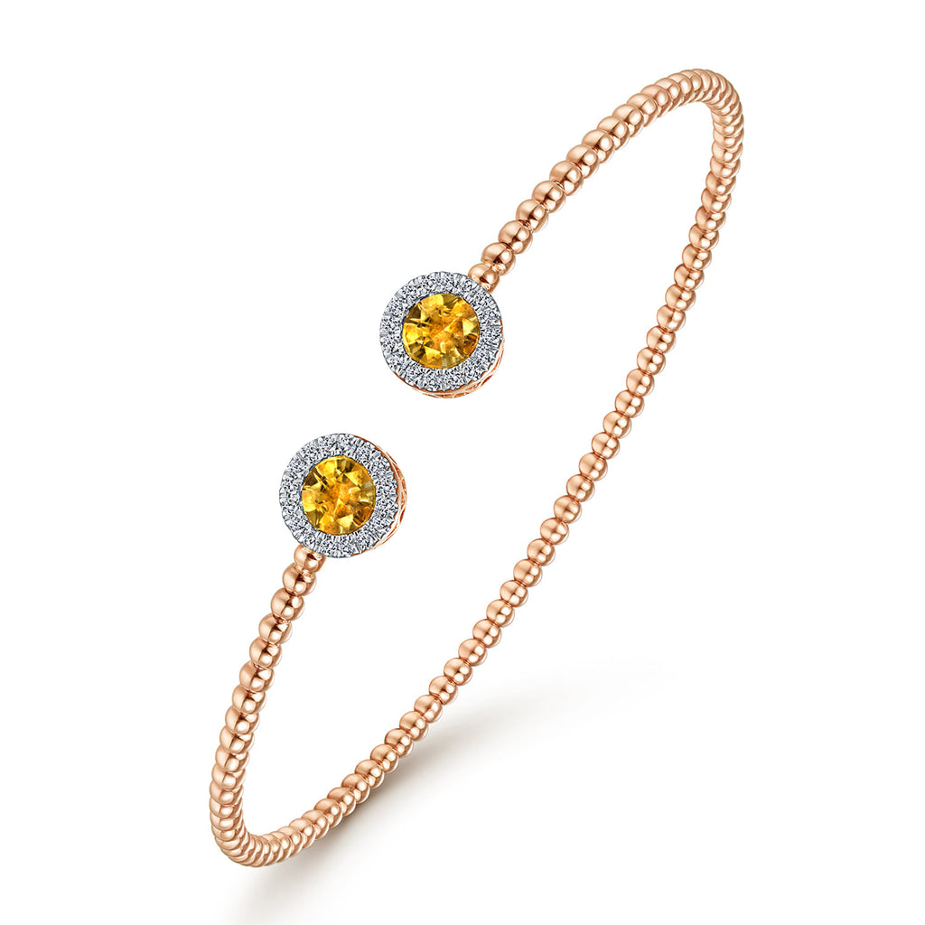 14K Rose Gold Round Citrine and Diamond Halo Bujukan Bangle