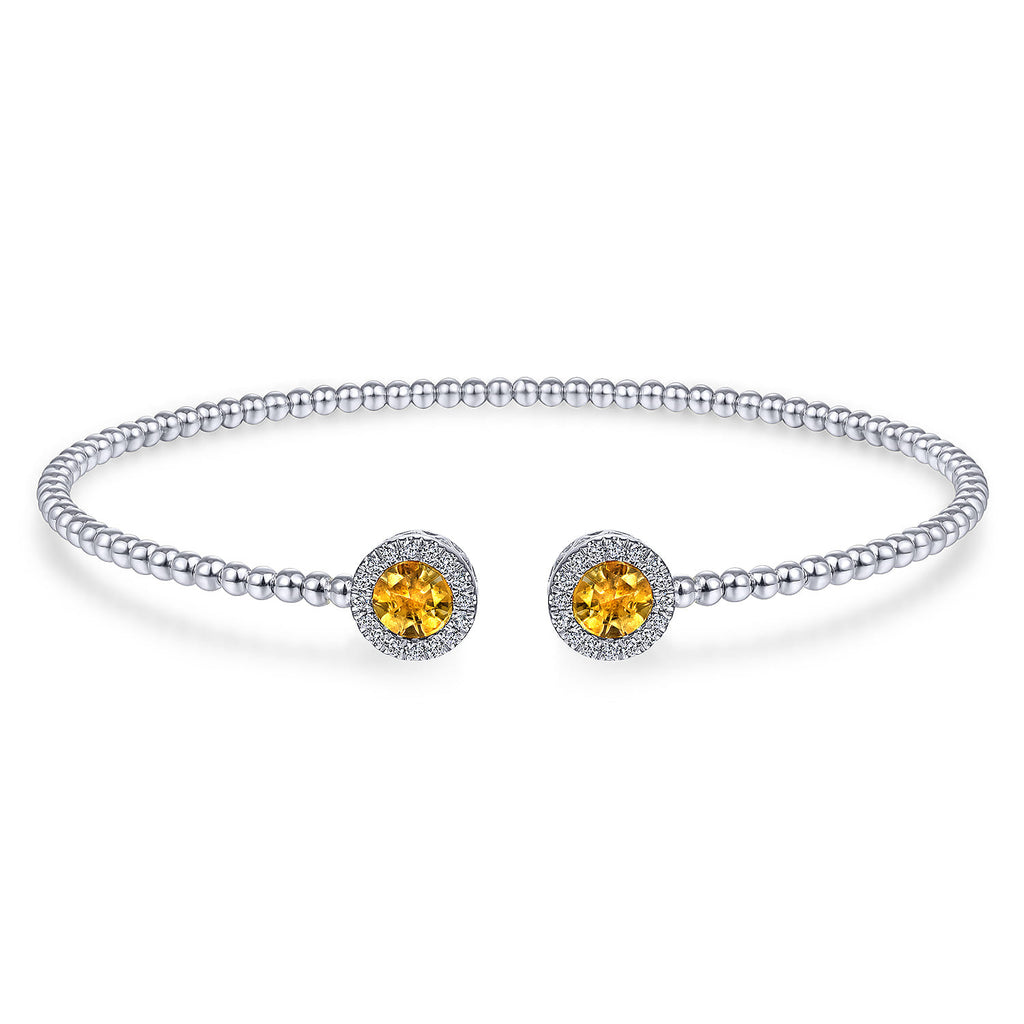 14K White Gold Round Citrine and Diamond Halo Bujukan Bangle