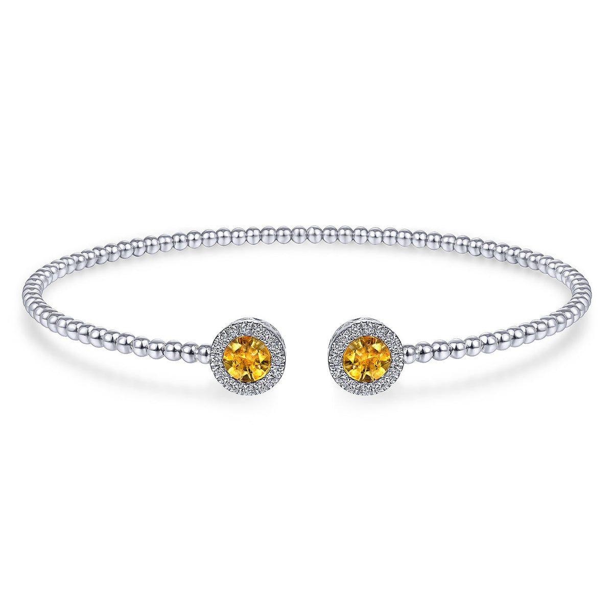 14K White Gold Round Citrine and Diamond Halo Bujukan Bangle