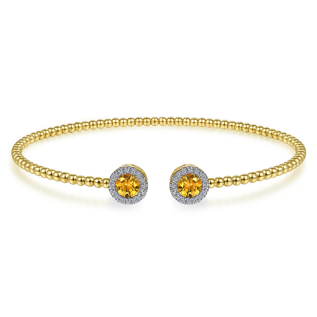 14K Yellow Gold Round Citrine and Diamond Halo Bujukan Bangle