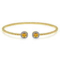 14K Yellow Gold Round Citrine and Diamond Halo Bujukan Bangle