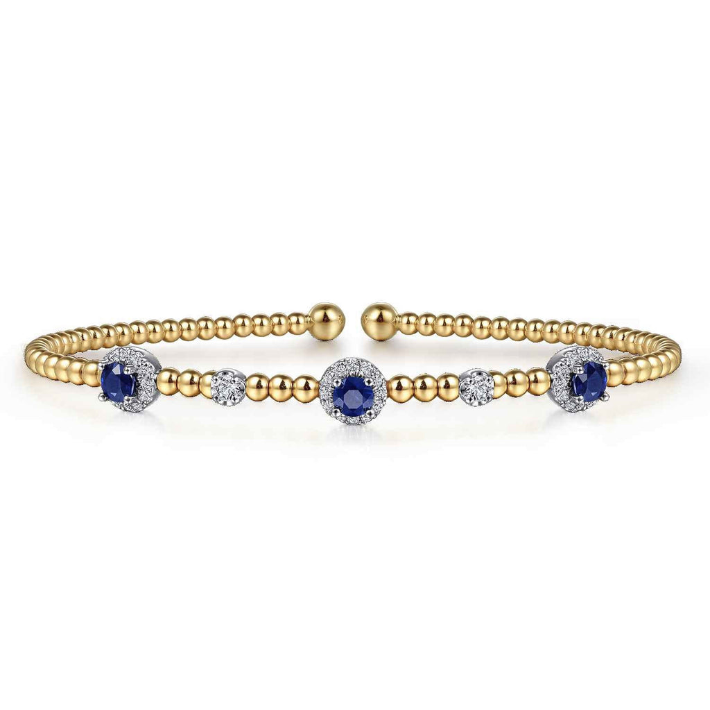 14K White-Yellow Gold Bujukan Sapphire and Diamond Halo Bangle