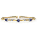 14K White-Yellow Gold Bujukan Sapphire and Diamond Halo Bangle