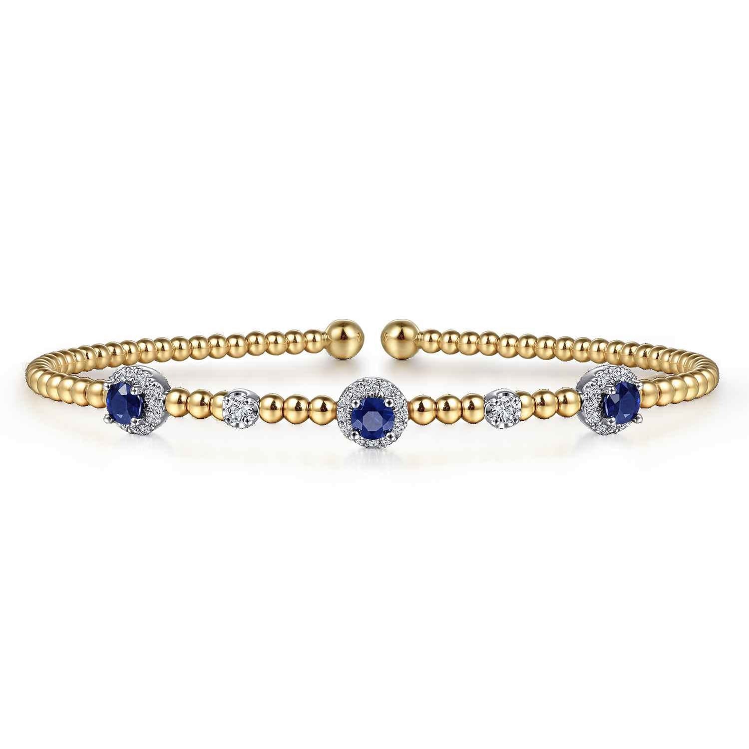 14K White-Yellow Gold Bujukan Sapphire and Diamond Halo Bangle