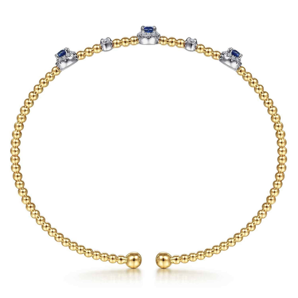 14K White-Yellow Gold Bujukan Sapphire and Diamond Halo Bangle
