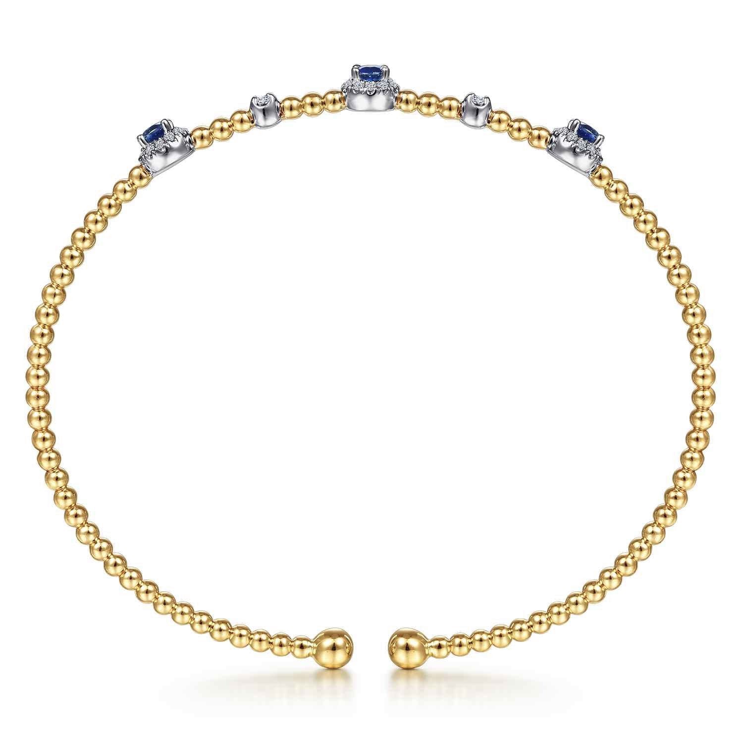 14K White-Yellow Gold Bujukan Sapphire and Diamond Halo Bangle
