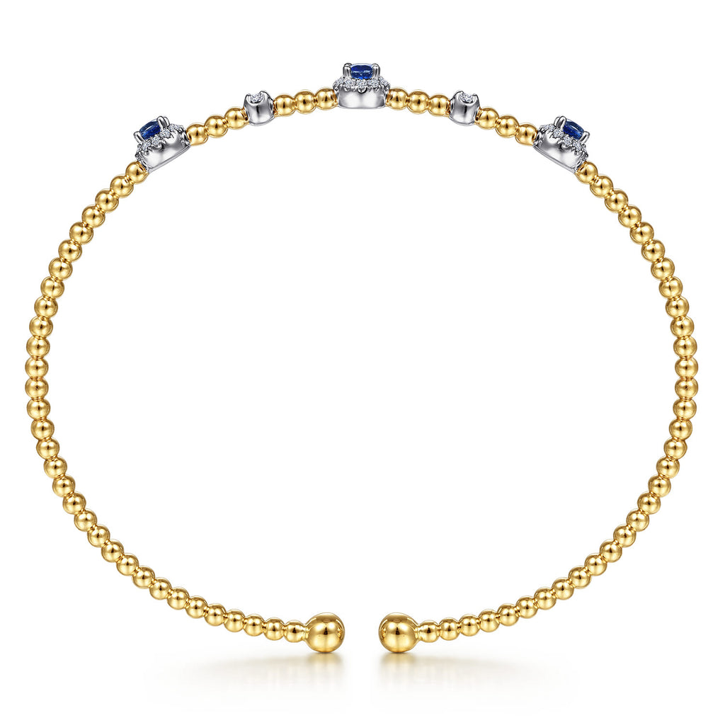14K White-Yellow Gold Bujukan Sapphire and Diamond Halo Bangle