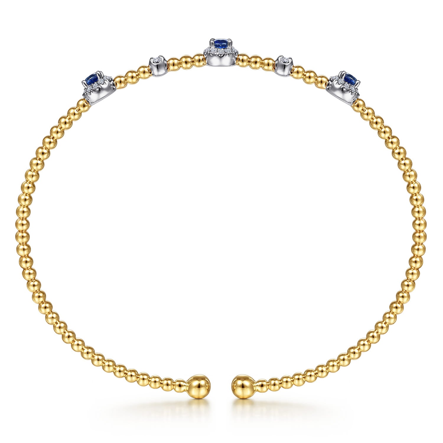 14K White-Yellow Gold Bujukan Sapphire and Diamond Halo Bangle